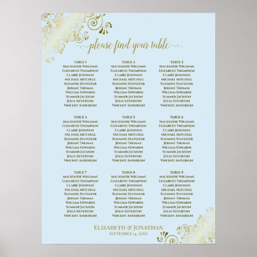 9 Tafelbruinkoolzaaigoed Powder Blue & Gold Poster (Voorkant)