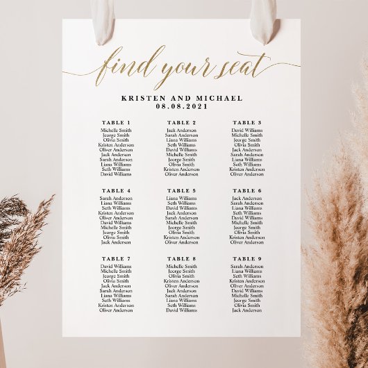 9 Tafels 90 Gasten Vind uw zitplaatskaart Poster