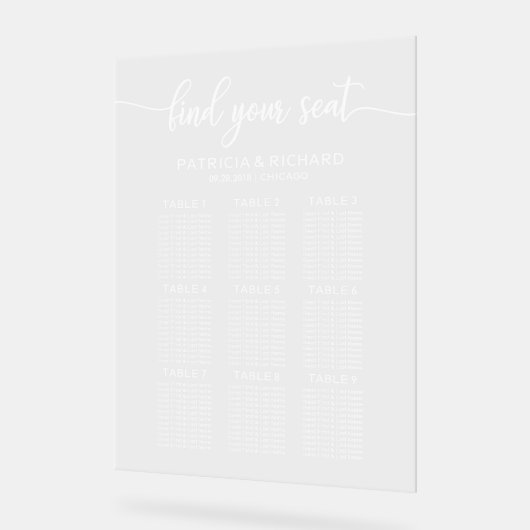 9 Tafels Elegant Bruiloft Zitschema Acryl Bord (Hoek)