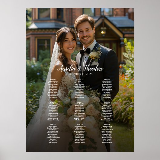 9 tafels elegante foto bruiloft zitgrafiek poster (Voorkant)