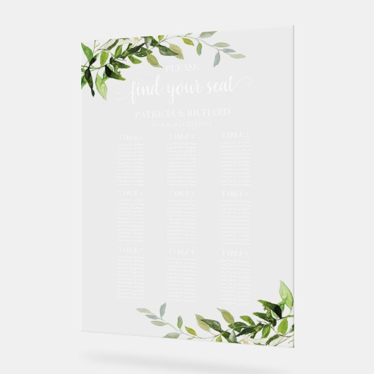 9 Tafels Groen Bruiloft Zitschema Acryl Bord (Hoek)