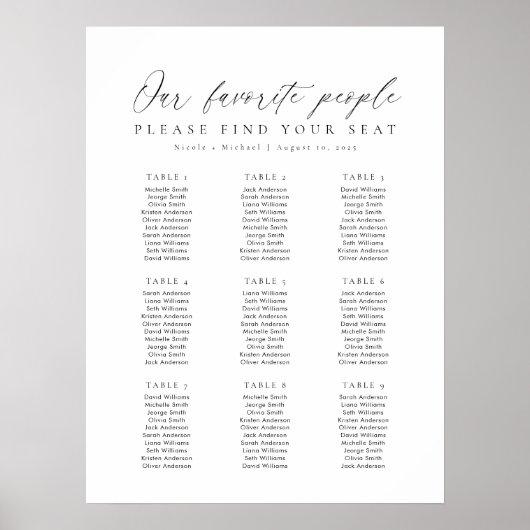 9 Tafels Onze favoriete Mensen Zittingkaart Poster (Voorkant)