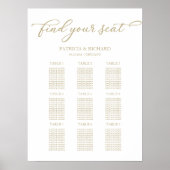 9 Tafels Trouwstoelindeling Chic Gouden Schrift Poster (Voorkant)
