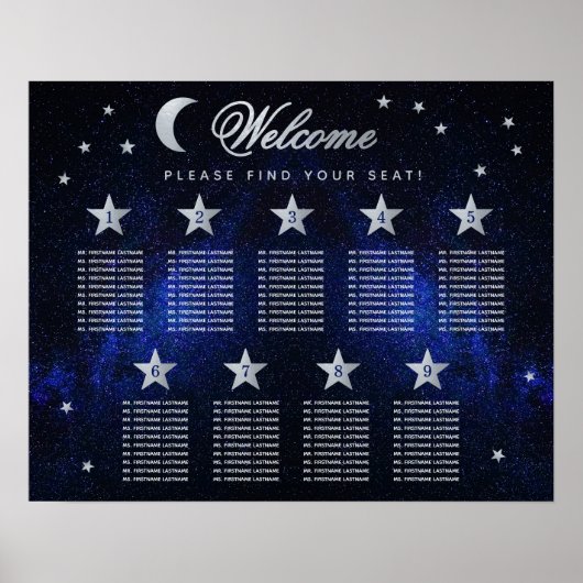 9 Tafelsterren Moon Celestial Wedding Seating Char Poster (Voorkant)
