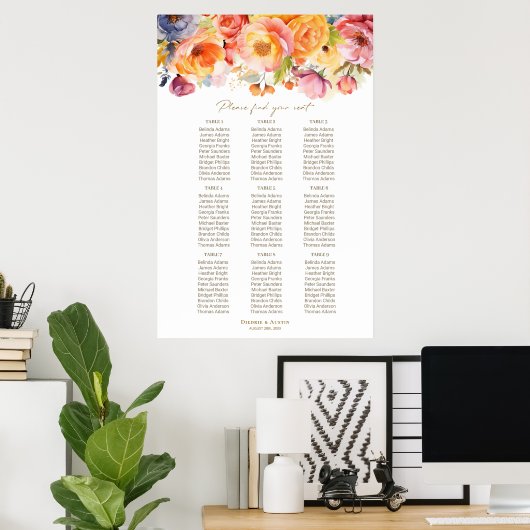 9 Tafelveer Bloemen Trouwstoel Grafiek Poster (Thuiskantoor)