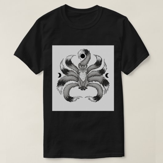 9 Tales Fox Guardian Black en White T-shirt (Design voorkant)