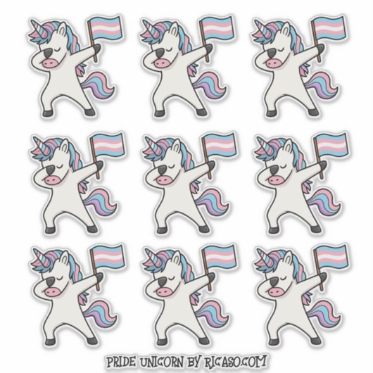 9 Trans Pride Dabbing Eenhoorns met Vlag Sticker (Voorkant)
