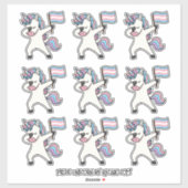 9 Trans Pride Dabbing Eenhoorns met Vlag Sticker (Vel)