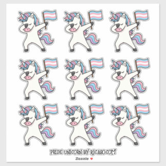9 Trans Pride Dabbing Eenhoorns met Vlag Sticker
