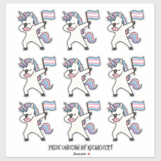 9 Trans Pride Dabbing Eenhoorns met Vlag Sticker (Vel)