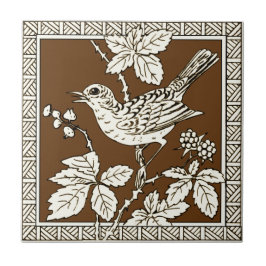 #9 van 12 Repro 1880s Minton Mocha Bird Series Tegeltje