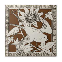 #9 van 12 Repro 1880s Minton Mocha Bird Series Tegeltje