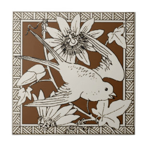 #9 van 12 Repro 1880s Minton Mocha Bird Series Tegeltje