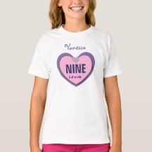 9 Verjaardag ROZE PAARSE Hart WIT Shirt A03