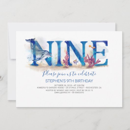 9 Verjaardagsuitnodiging onder het Zee Marine Park Kaart (Voorkant)