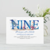 9 Verjaardagsuitnodiging onder het Zee Marine Park Kaart (Staand voorkant)