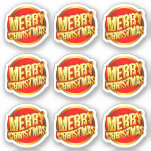 9 Vrolijk kerstfeest 3D-effect Rood Gold Text Kiss Sticker