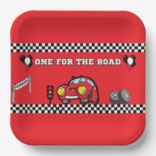 9 X9 VIERKANT ROOD, ZWARTE RACECAR JONGENS 1E VERJ PAPIEREN BORDJE