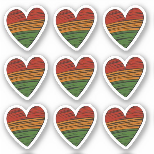 9 x Kwanzaa Juneteenth Red Black Green Paint Heart Sticker (Voorkant)