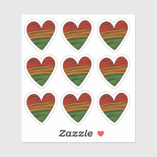 9 x Kwanzaa Juneteenth Red Black Green Paint Heart Sticker (Vel)
