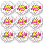 9 x Splash Burst Pop Art Roze Geel op 4-inch vinyl Sticker (Voorkant)