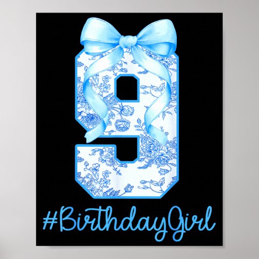9 Year Old Birthday Girl Coquette Bow 9th Birthday Poster (Voorkant)