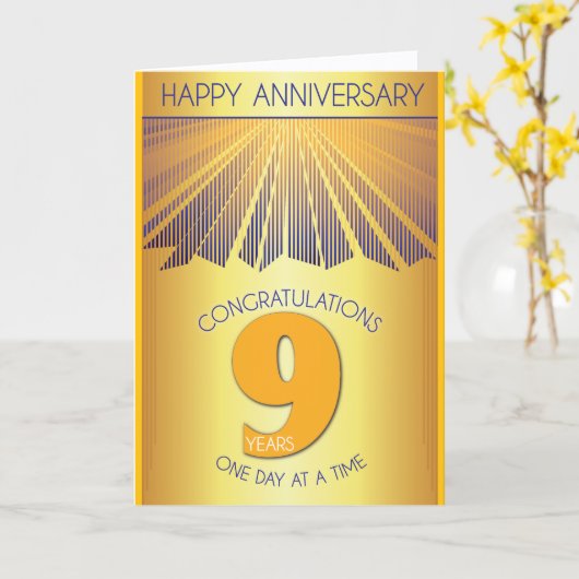 9 Year Sober Anniversary | Golden Ray 12 Step Kaart (Gele Bloem)