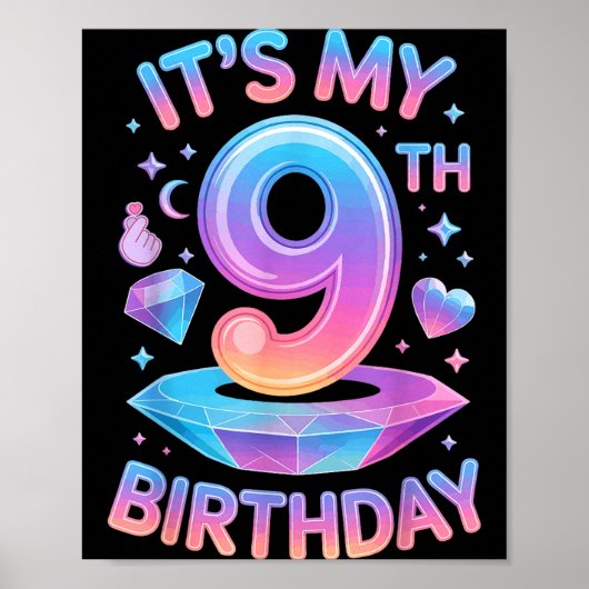 9 Years Old Bday K-p Kids 9th Birthday Girls Kp Bi Poster (Voorkant)