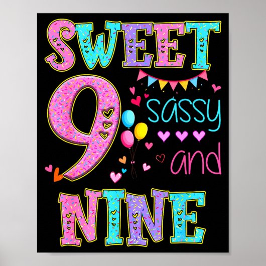 9 Years Old Sweet Sy And Nine Birthday Girl Donut Poster (Voorkant)