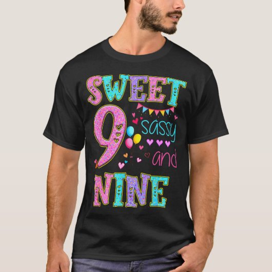 9 Years Old Sweet Sy And Nine Birthday Girl Donut T-shirt (Voorkant)