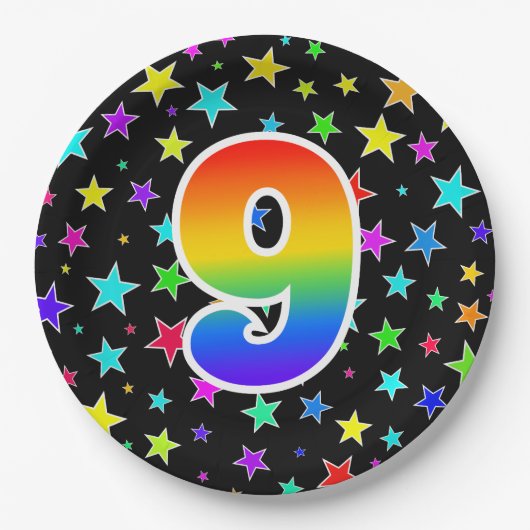 9de evenement: Vet, Fun, kleurrijke regenboog 9 Papieren Bordje (Voorkant)