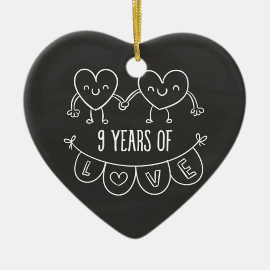 9de Jubileum - Gift Chalk Hearts Keramisch Ornament (Voorkant)