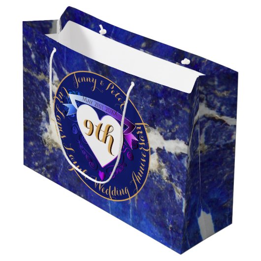 9de Jubileum Lapis Lazuli Kleur Groot Cadeauzakje (Voorkant Gekanteld)