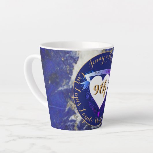 9de Jubileum Lapis Lazuli Kleur Latte Mok (Linkerhoek)