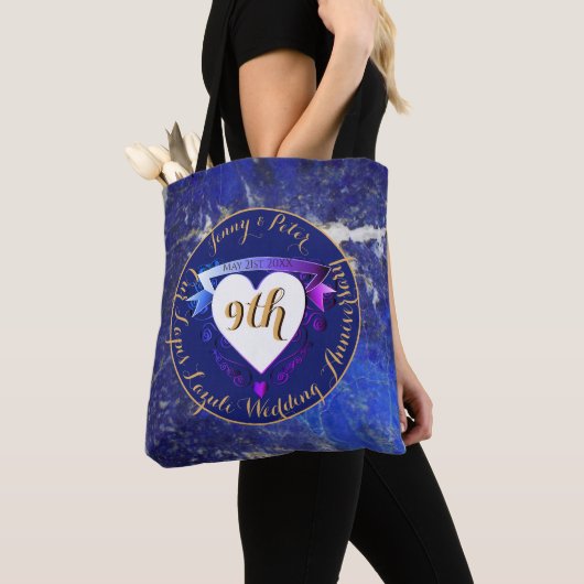 9de Jubileum Lapis Lazuli Kleur Tote Bag (Dichtbij)