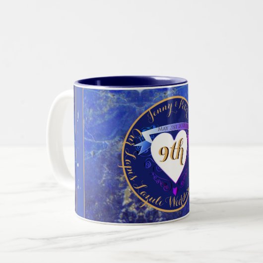 9de Jubileum Lapis Lazuli Kleur Tweekleurige Koffiemok (Voorkant links)