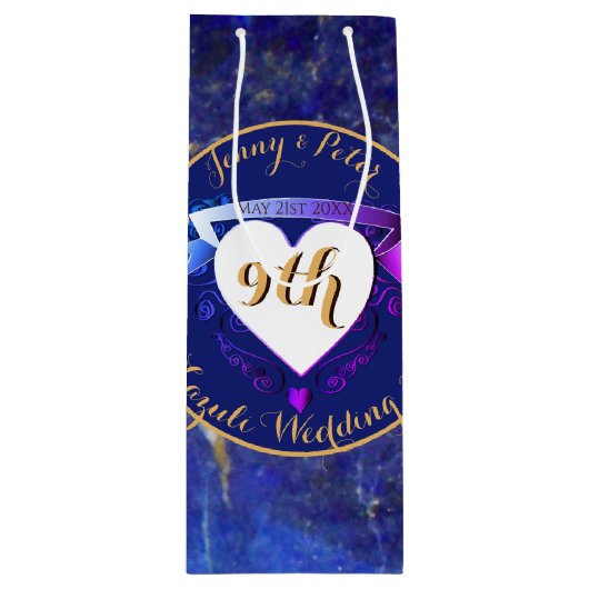 9de Jubileum Lapis Lazuli Kleur Wijn Cadeautas (Voorkant)