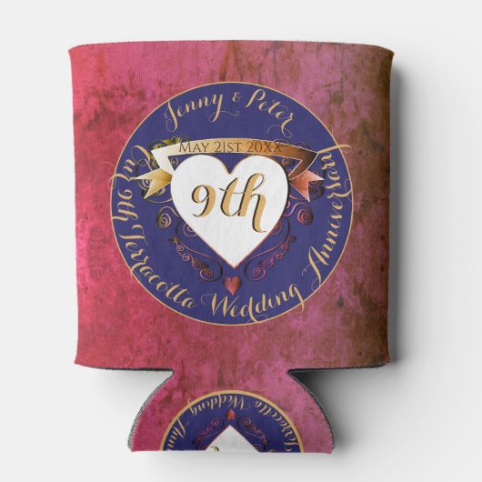 9de Jubileum van het huwelijk van Terracotta Lapis Blikjeskoeler (Achterkant)