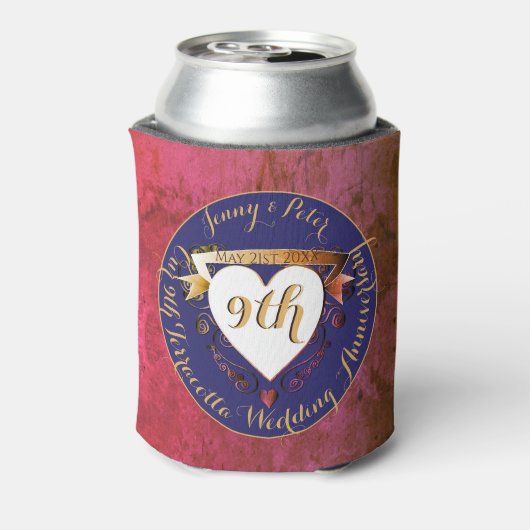 9de Jubileum van het huwelijk van Terracotta Lapis Blikjeskoeler (Blikje Achterkant)