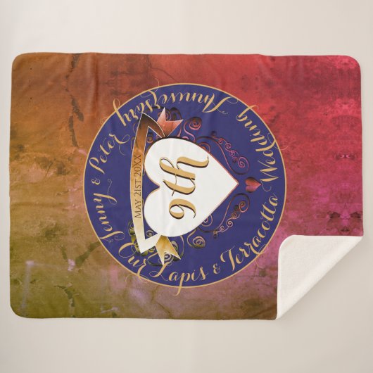 9de Jubileum van het huwelijk van Terracotta Lapis Sherpa Deken (Voorkant (horizontaal))