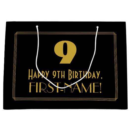 9de verjaardag — Art Deco Geïnspireerde look "9" e Groot Cadeauzakje (Voorkant)