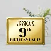 9de verjaardag: Art Deco Kijk "9" en naam Folie Uitnodiging (Staand Voorkant)