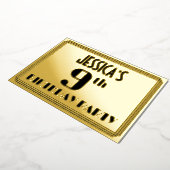 9de verjaardag: Art Deco Kijk "9" en naam Folie Uitnodiging (Gedraaid)