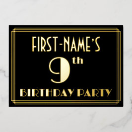 9de verjaardag: Art Deco Kijk "9", met naam Folie Uitnodiging