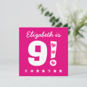 9de Verjaardag Custom Naam Roze voor MEISJE A10 Kaart (Staand voorkant)