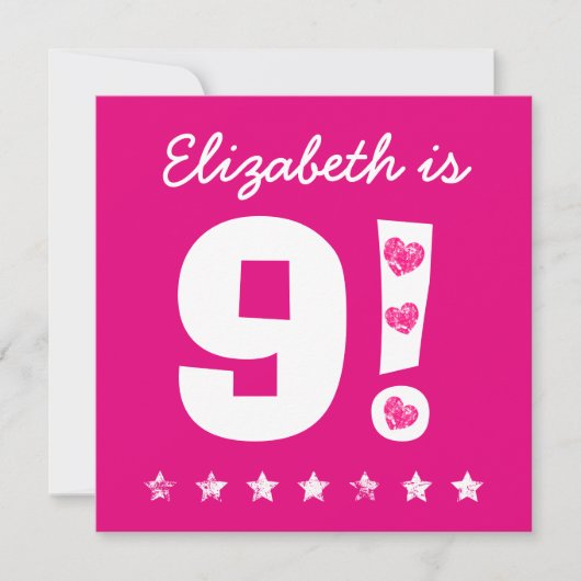 9de Verjaardag Custom Naam Roze voor MEISJE A10 Kaart (Voorkant)