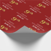 9de verjaardag: Elegant, rood, Faux Gold look Cadeaupapier (Hoek)