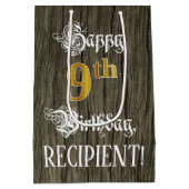 9de verjaardag: Faux Gold look & Faux Wood Pattern Medium Cadeauzakje (Achterkant)