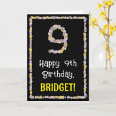 9de verjaardag: Floral Flowers Number, Custom Name Kaart (Gele Bloem)