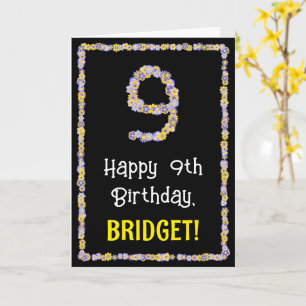 9de verjaardag: Floral Flowers Number, Custom Name Kaart